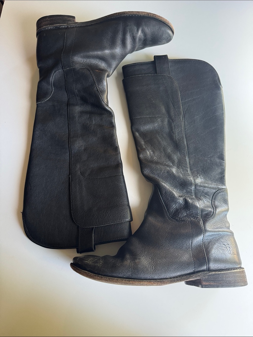 Frye Paige Tall Riding Black Leather Equestrian Boots size 7.5 1” heels